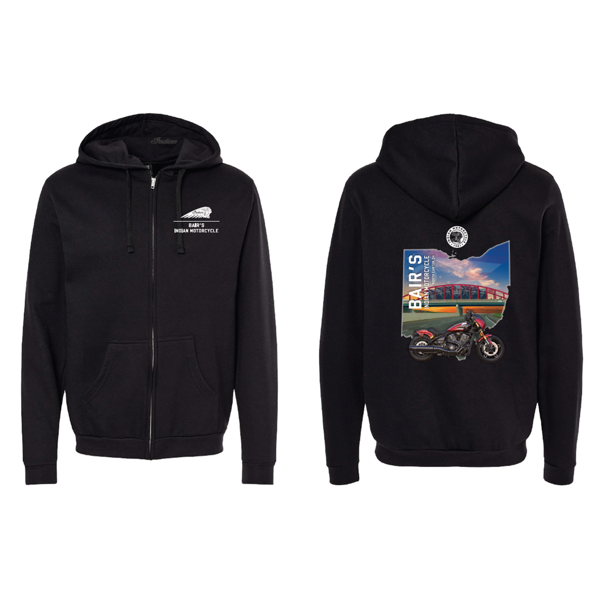 Bair's Indian Motorcycle Ohio Full Zip Hoodie, Black — Bair's