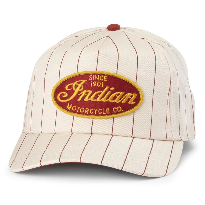 Indian Motorcycle Roscoe Pinstripe Hat, Ivory/Dark Red | American Needle Inc