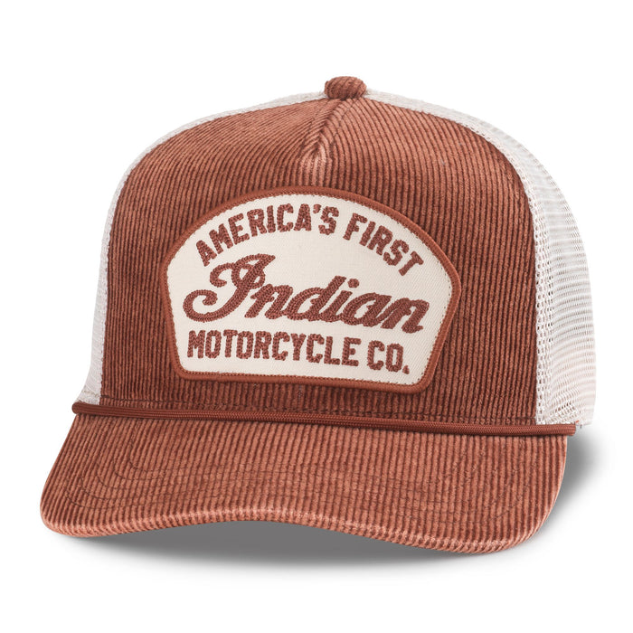 Indian Motorcycle Corduroy Roscoe Mesh Hat, Ivory/Dark Red | American Needle Inc