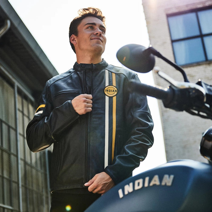 Indian Motorcycle Men's Cafe Leather Jacket, Black | 2833370