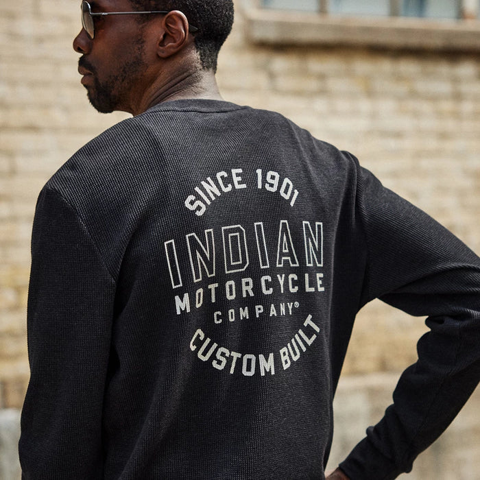 Indian Motorcycle Men's Custom Built Henley Long Sleeve Tee, Black | 2833407