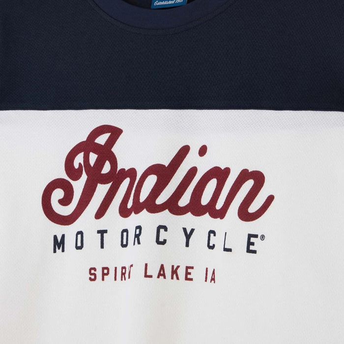 Indian Motorcycle Men's Cotton Mesh Colorblock Long Sleeve Tee, White | 2833410