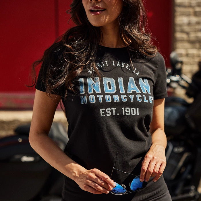 Indian Motorcycle Women's Ombre Blue Logo Tee, Black | 2833423