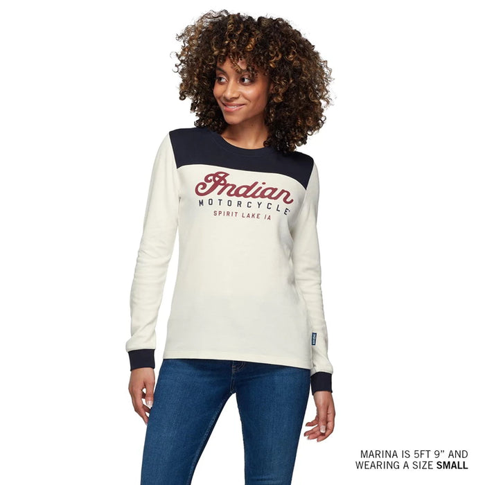 Indian Motorcycle Women's Cotton Mesh Colorblock Long Sleeve Tee, White | 2833429