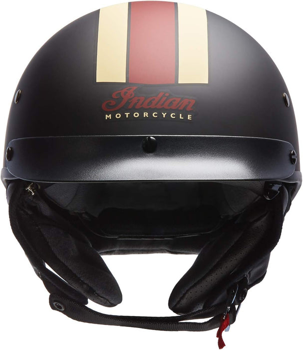 Indian Motorcycle Half Helmet with Retro Racing Stripe, Black