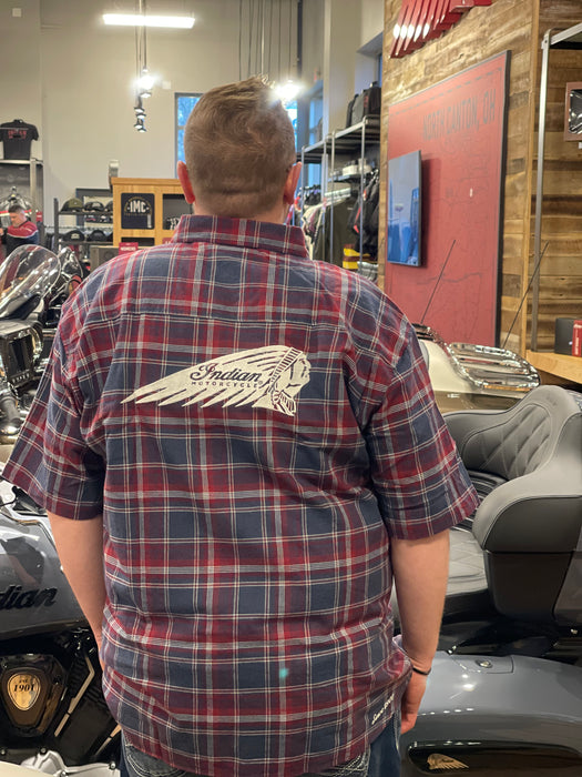 Indian Motorcycle Men's Springfield Plaid Shirt, Navy | 2864780