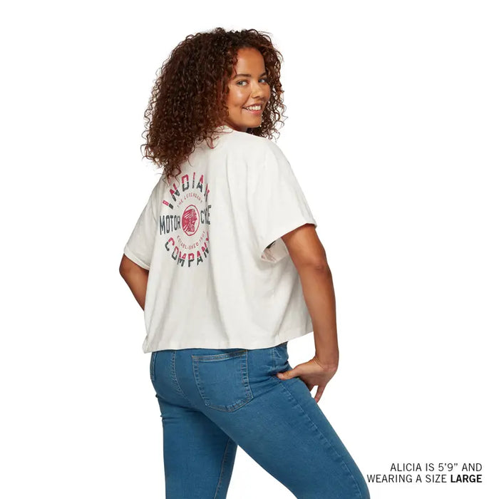Indian Motorcycle Women's Cropped Legendary Pocket Tee, White | 2864793