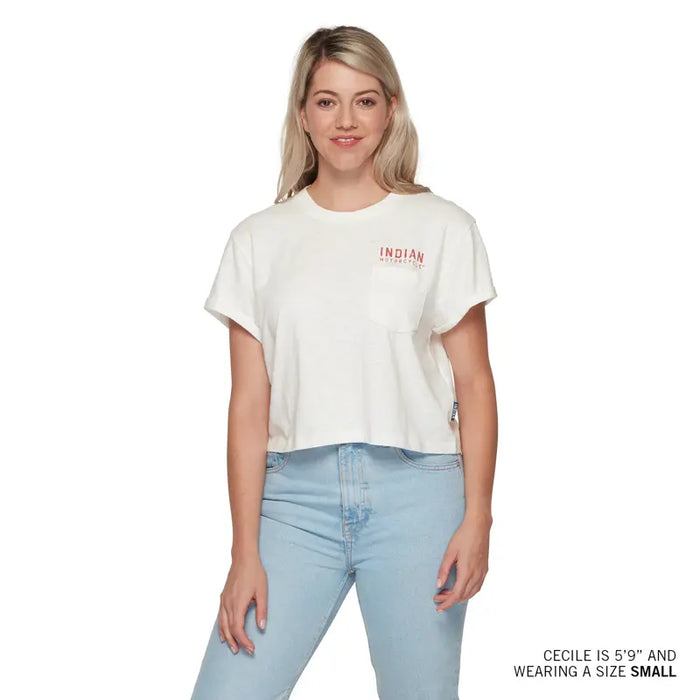Indian Motorcycle Women's Cropped Legendary Pocket Tee, White | 2864793