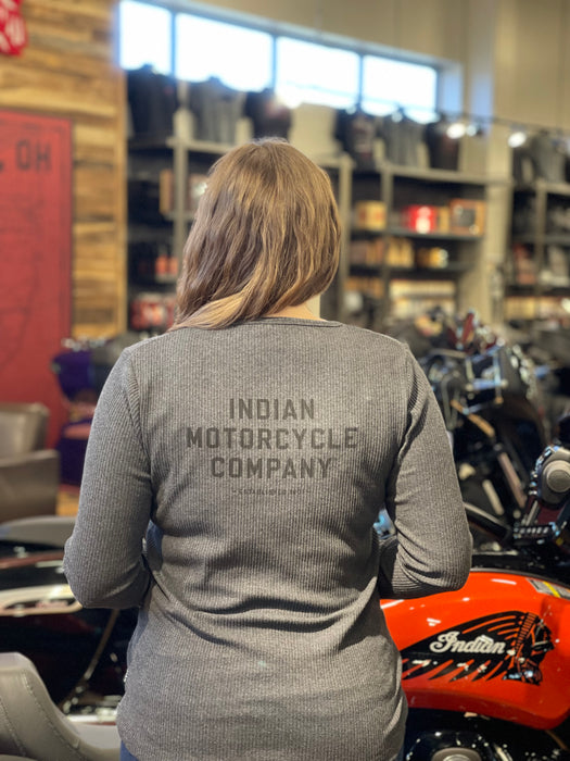 Indian Motorcycle Women's Est 1901 Block Logo Henley LS Tee, Gray | 2864796