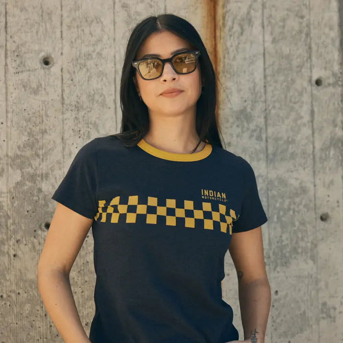 Indian Motorcycle Women's Vintage Speedway Checked T-Shirt, Navy | 2864865