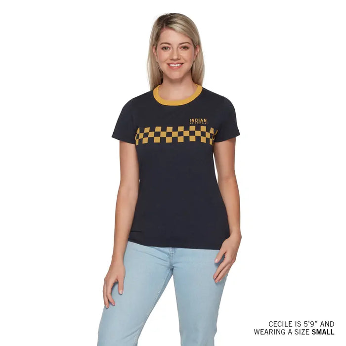 Indian Motorcycle Women's Vintage Speedway Checked T-Shirt, Navy | 2864865