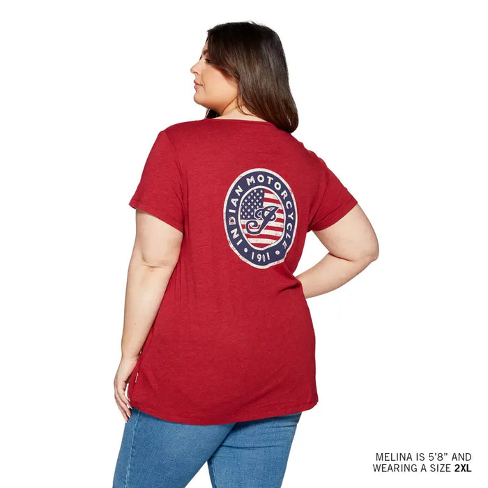 Indian Motorcycle Women's USA Flag Logo Tee, Red | 2864937