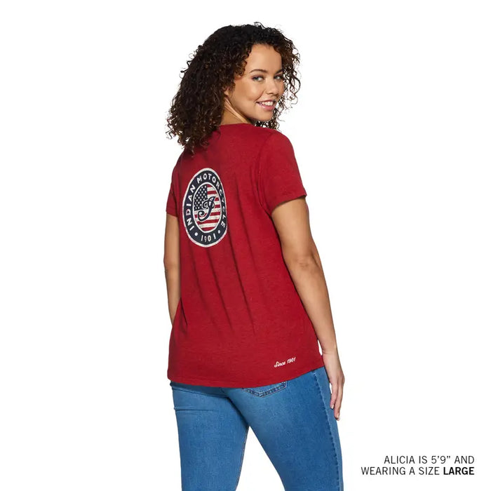 Indian Motorcycle Women's USA Flag Logo Tee, Red | 2864937