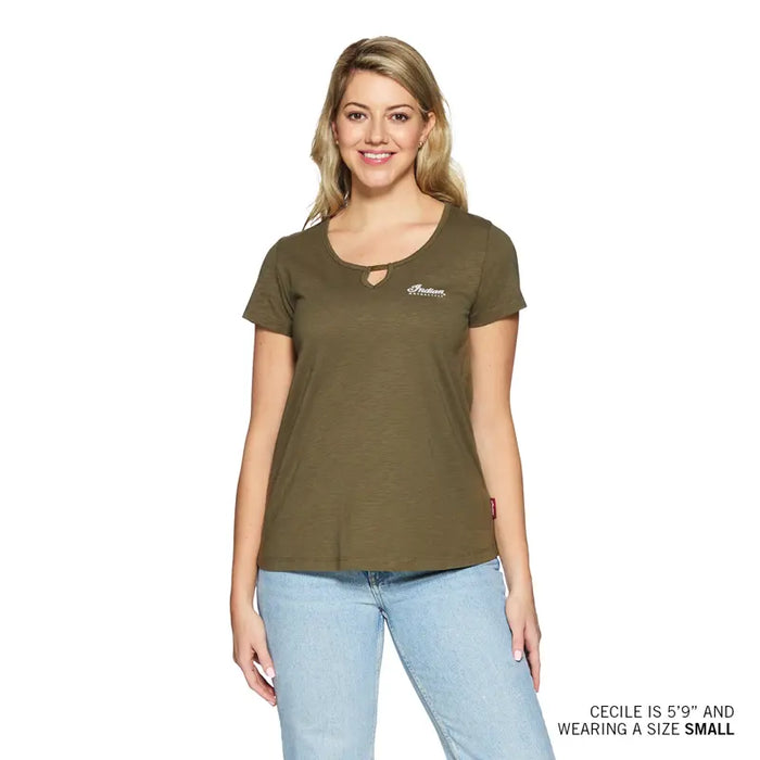 Indian Motorcycle Women's Script Logo Keyhole Tee, Green | 2864938