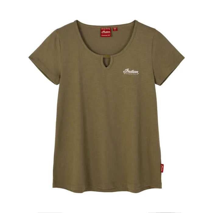 Indian Motorcycle Women's Script Logo Keyhole Tee, Green | 2864938