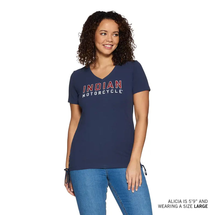 Indian Motorcycle Women's Glitter Logo Tie Tee, Navy | 2864939