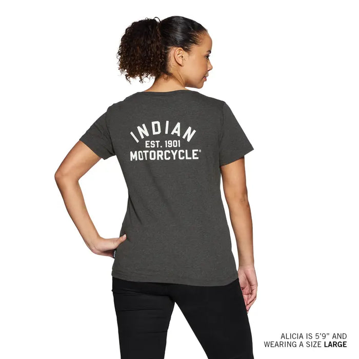 Indian Motorcycle Women's Block Logo Notch Neck Tee, Gray | 2864941