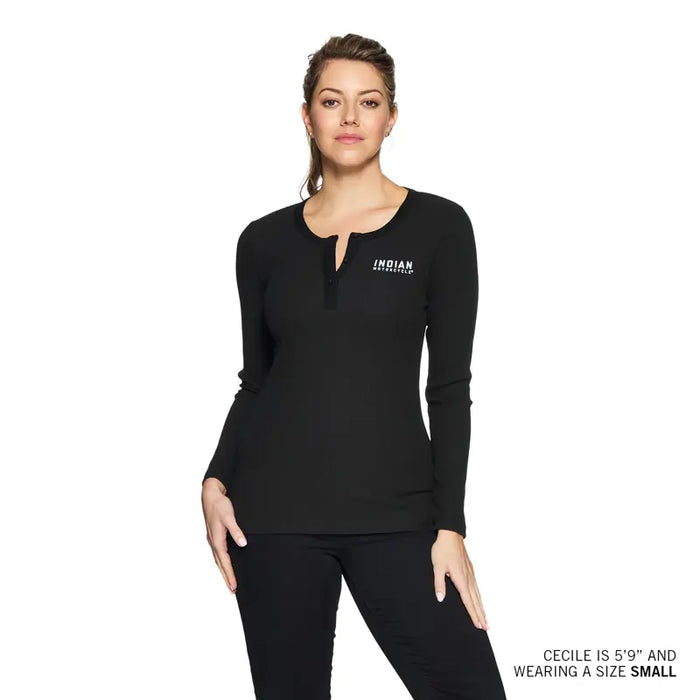 Indian Motorcycle Women's I Script Icon Henley Long Sleeve Tee, Black | 2864948