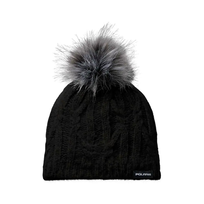 Polaris Women's Cable Knit Removable Pom Beanie, Black | 2865528