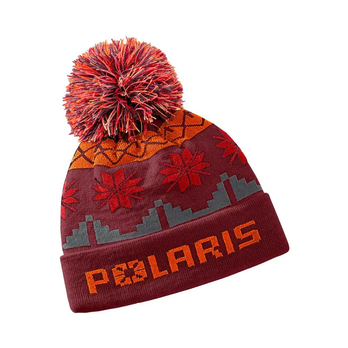 Polaris Women's Fair Isle Pom Beanie, Maroon/Orange | 2865530