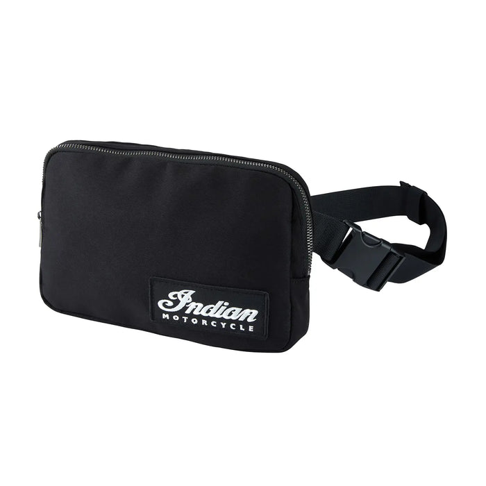 Black waist bag with 'Indian Motorcycle' logo on a white background