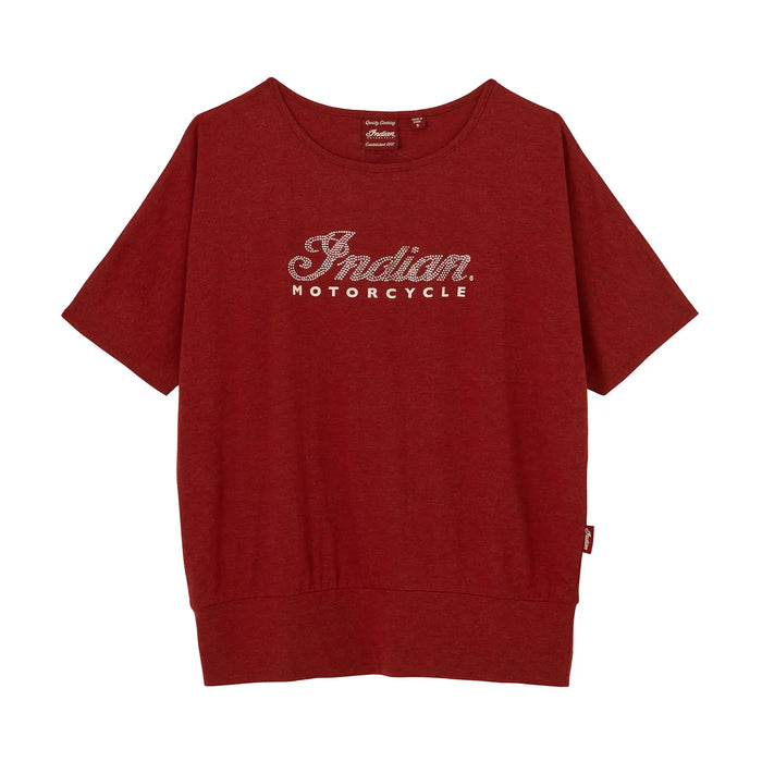 Indian Motorcycle Women's Script Diamante Banded Tee, Red | 2865738