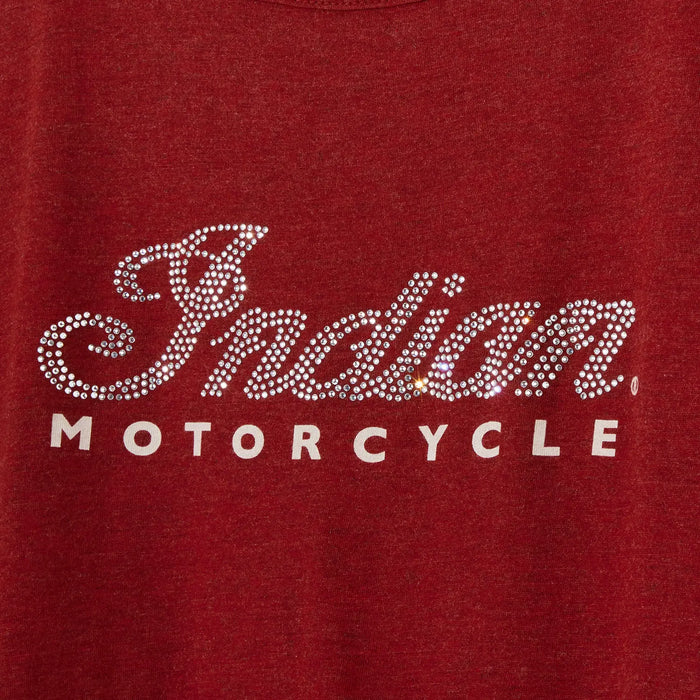 Indian Motorcycle Women's Script Diamante Banded Tee, Red | 2865738