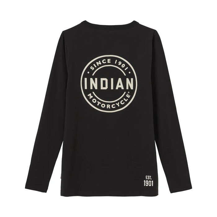 Indian Motorcycle Women's Circle Block Logo Henley LS Tee, Black | 2865739