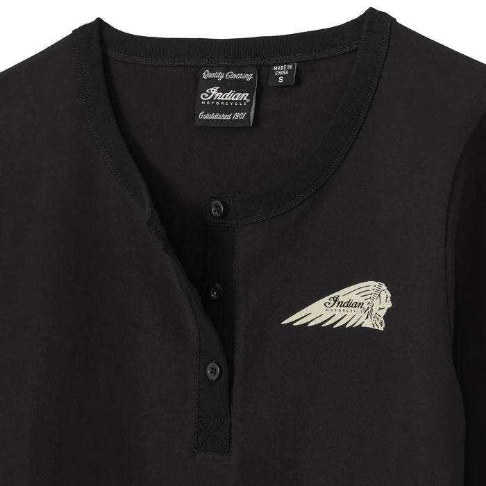 Indian Motorcycle Women's Circle Block Logo Henley LS Tee, Black | 2865739
