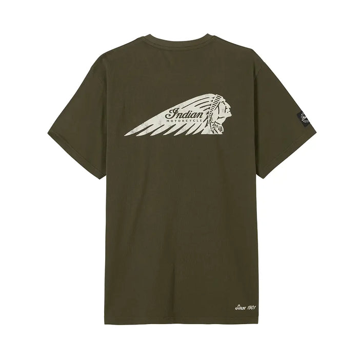 Indian Motorcycle Men's Headdress Pocket T-Shirt, Green | 2866683