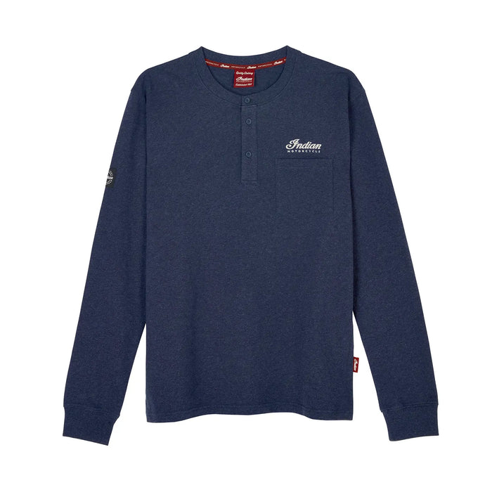 Indian Motorcycle Men's Headdress Pocket Henley LS T-Shirt, Navy | 2866377