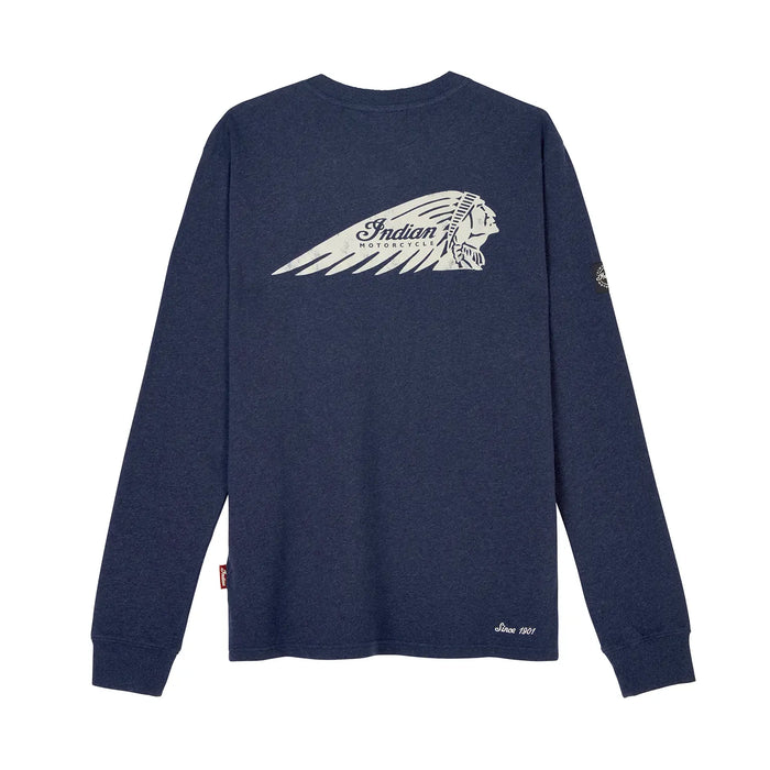 Indian Motorcycle Men's Headdress Pocket Henley LS T-Shirt, Navy | 2866377