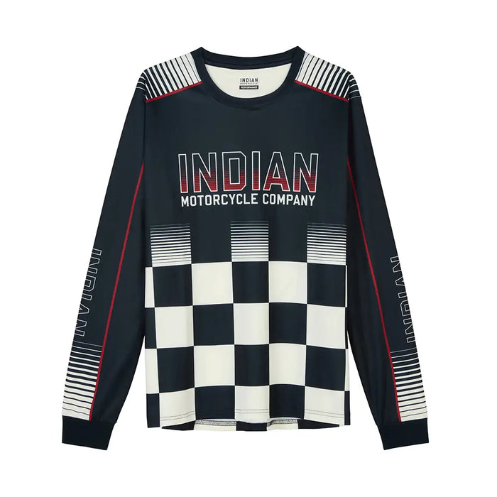 Indian Motorcycle Men's Checkered Racing LS T-Shirt, Navy | 2866379