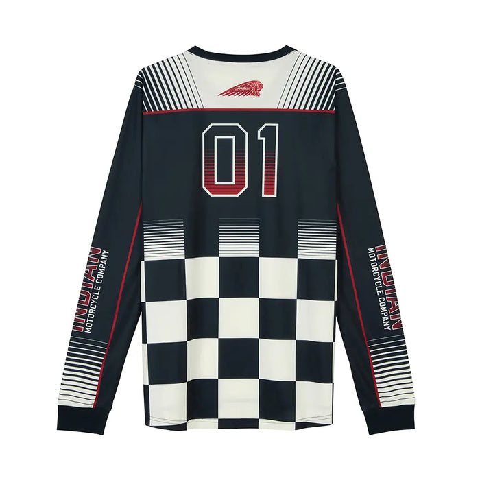 Indian Motorcycle Men's Checkered Racing LS T-Shirt, Navy | 2866379
