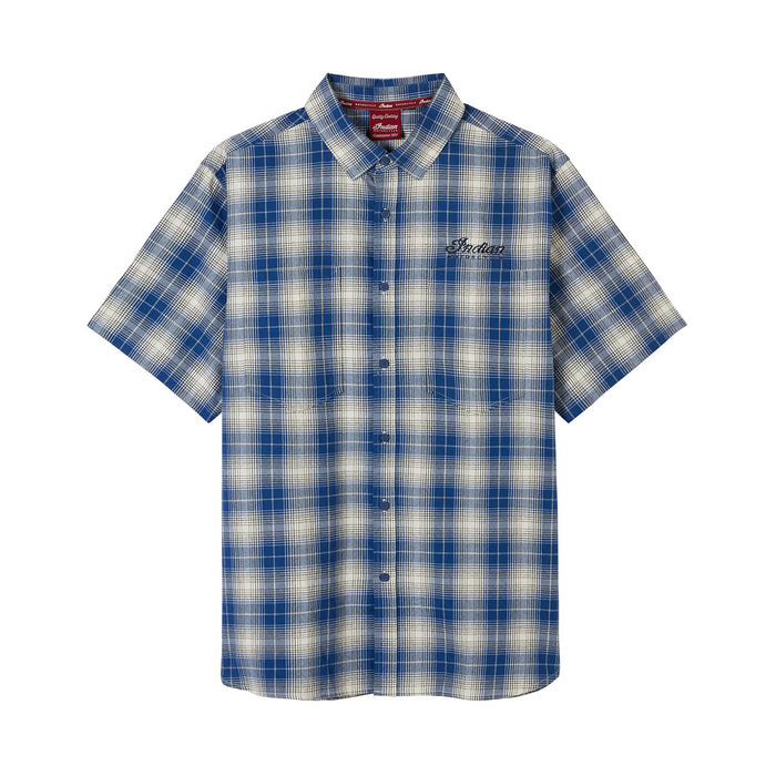 Indian Motorcycle Men's Pasadena Plaid Short Sleeve Shirt, Blue | 2866384