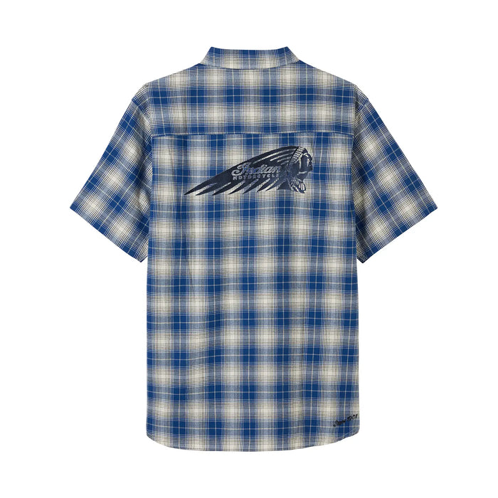 Indian Motorcycle Men's Pasadena Plaid Short Sleeve Shirt, Blue | 2866384