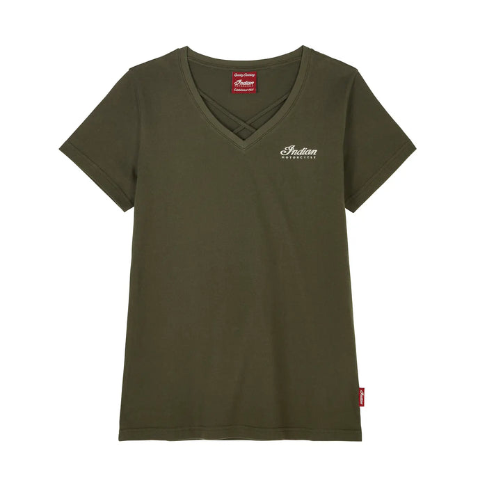 Indian Motorcycle Women's V-Neck Headdress Tee, Green | 2866388