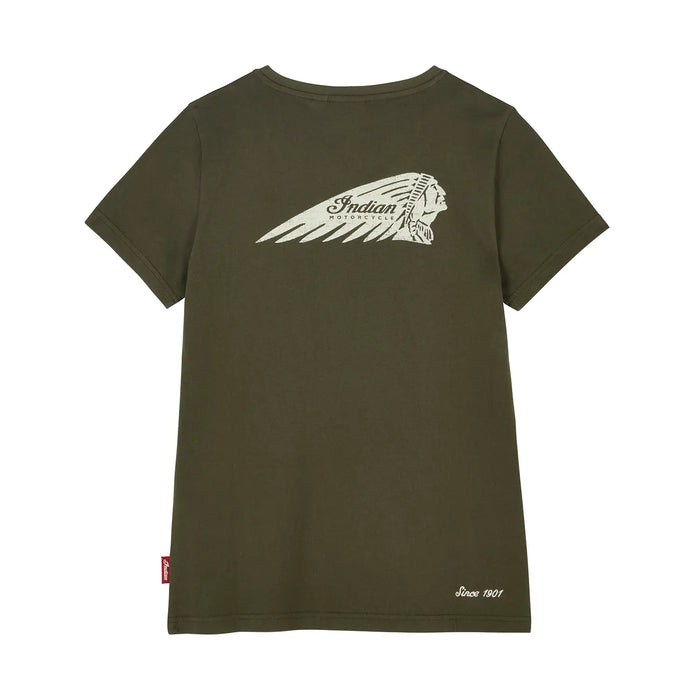 Indian Motorcycle Women's V-Neck Headdress Tee, Green | 2866388