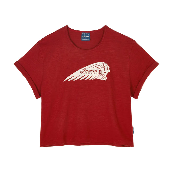 Indian Motorcycle Women's Cropped Headdress Tee, Red | 2866395