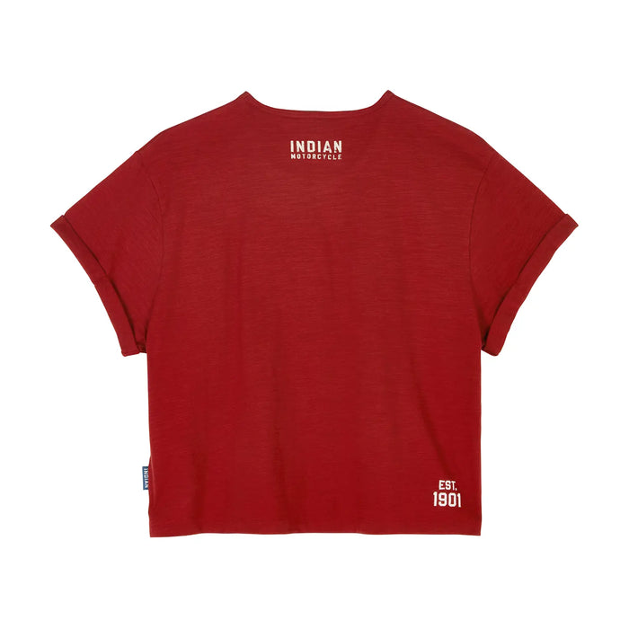 Indian Motorcycle Women's Cropped Headdress Tee, Red | 2866395
