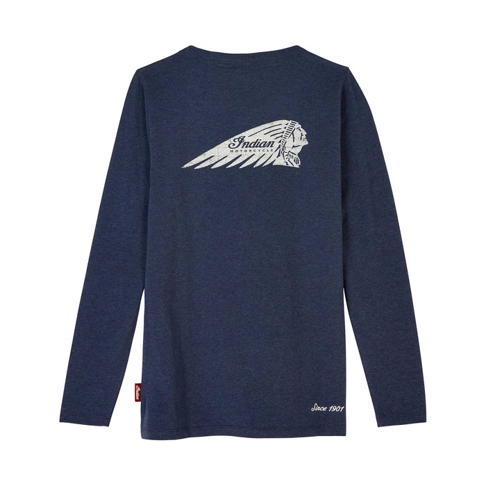Indian Motorcycle Women's Headdress Henley LS Tee, Navy | 2866397
