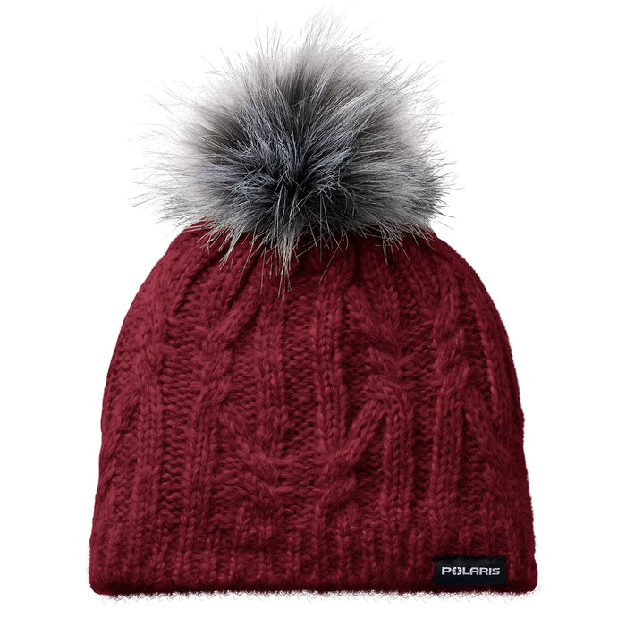 Polaris Women's Cable Knit Removable Pom Beanie, Maroon | 2866479