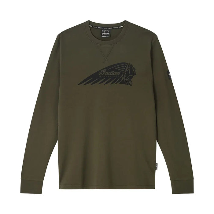 Indian Motorcycle Men's Headdress Print LS T-Shirt, Green | 2866615