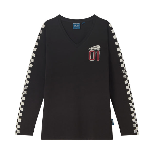 Indian Motorcycle Women's Checkered Graphic LS Tee, Black | 2866633