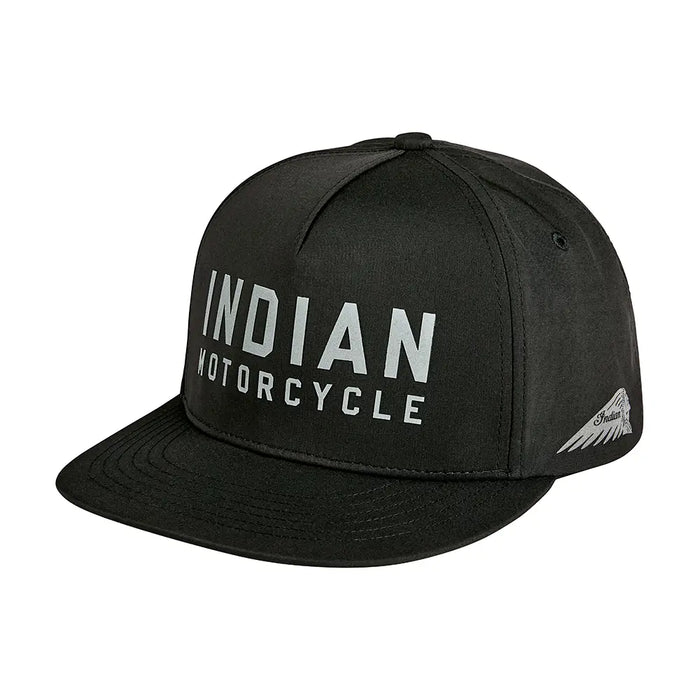 Indian Motorcycle Block Logo Print Flat Peak Cap, Black | 2866642