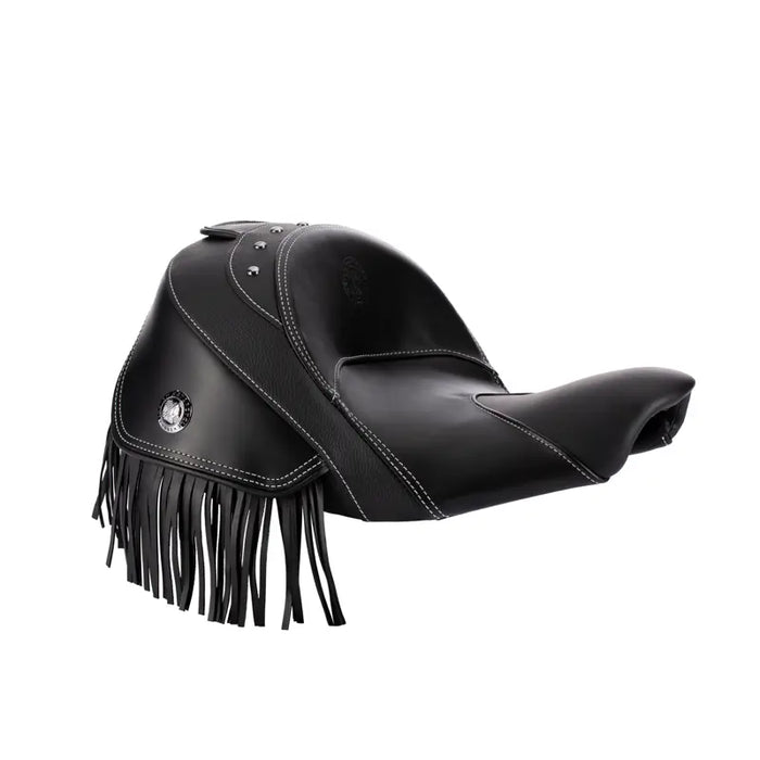 Indian Motorcycle Genuine Leather Reduced Reach Heated Rider Seat, Black with White Contrast Stitching | 2879578-02