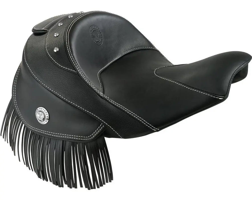 Indian Motorcycle Genuine Leather Reduced Reach Heated Rider Seat, Black with White Contrast Stitching | 2879578-02