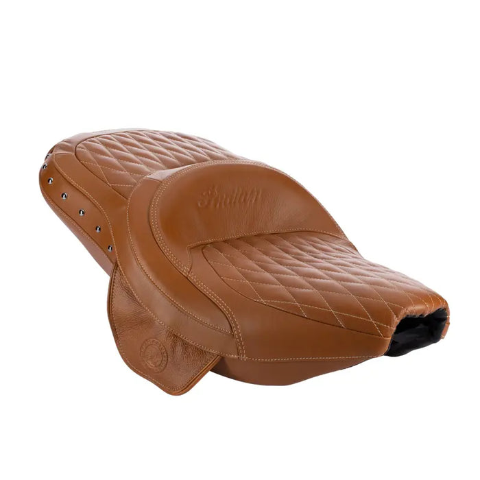 Indian Motorcycle Genuine Leather Extended Reach Heated Touring Seat, Desert Tan | 2882423-06