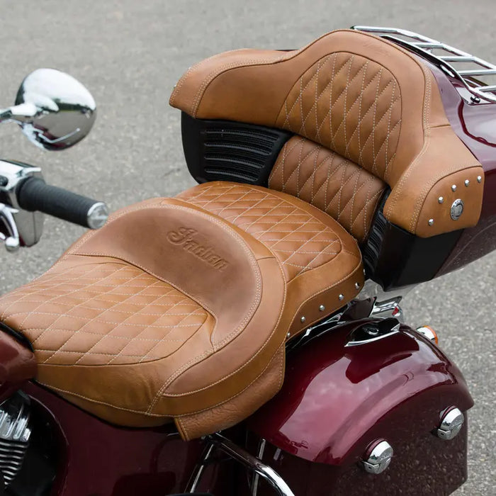 Indian Motorcycle Genuine Leather Extended Reach Heated Touring Seat, Desert Tan | 2882423-06