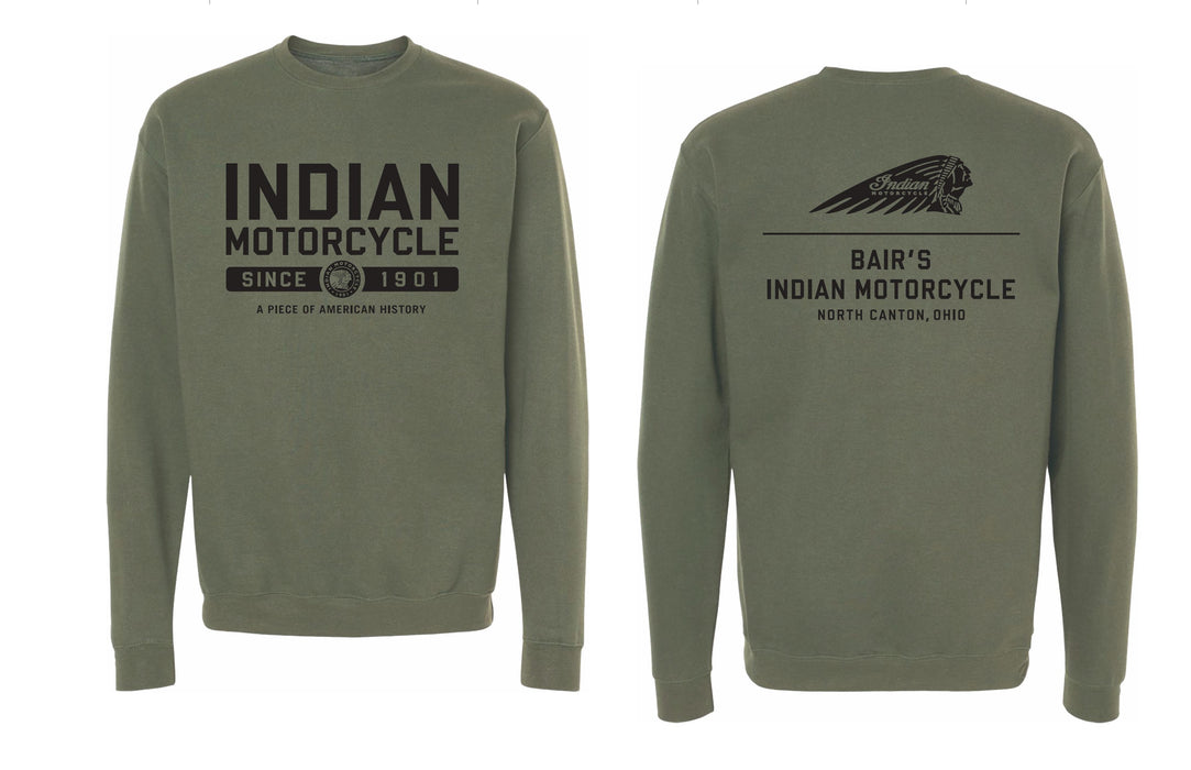 Bair’s Indian Motorcycle Crew Neck, Military Green